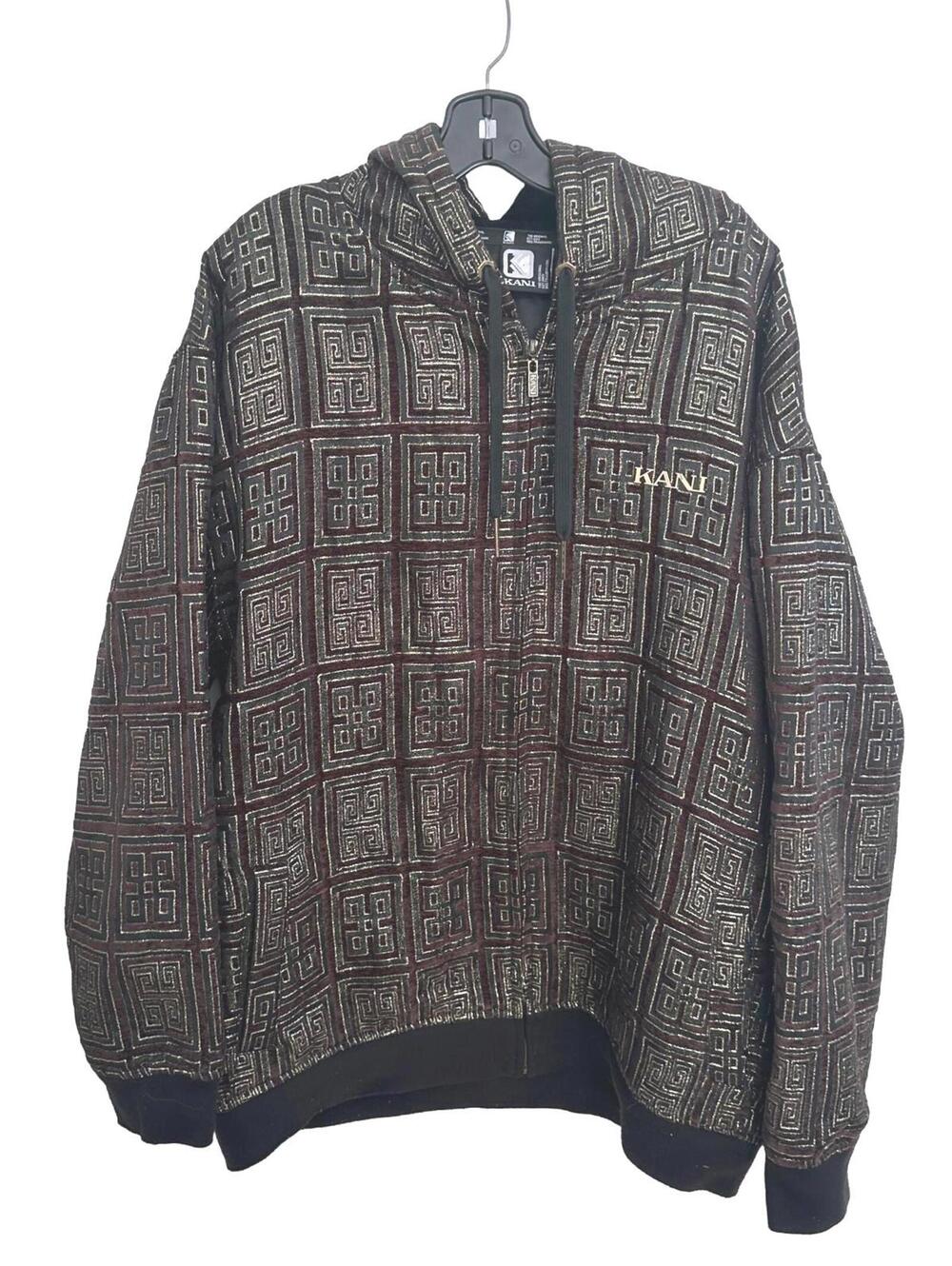 EUC Karl Kani Men's Zip-Up Brown, Black & Gold Hoodie Fleece Jacket - 2XL